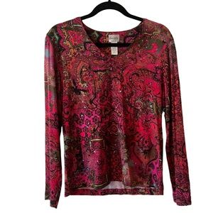 Chico's Embellished V-Neck Top - Size 1 (M/8)